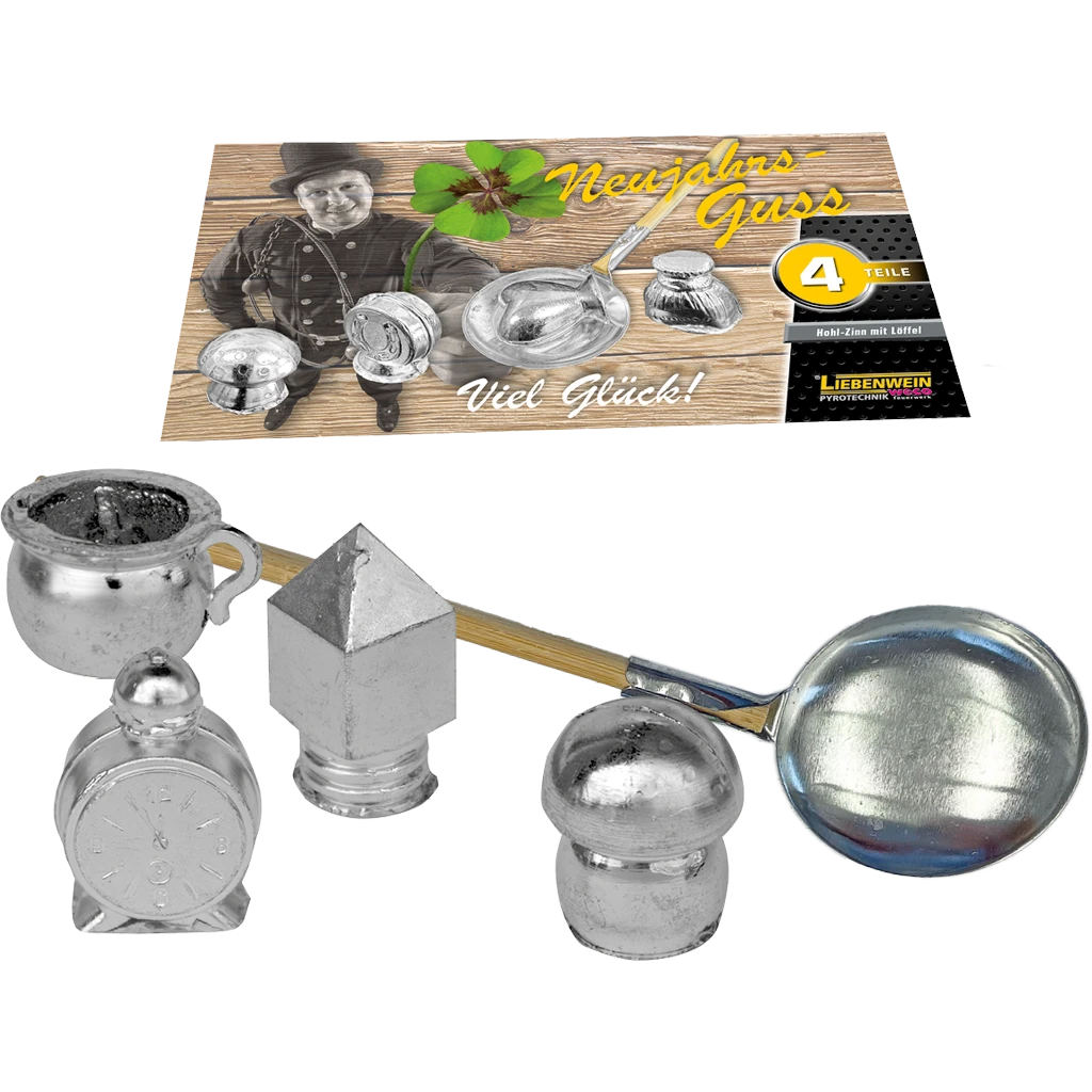 Neujahrs-Guss Hohl-Zinn mit Löffel