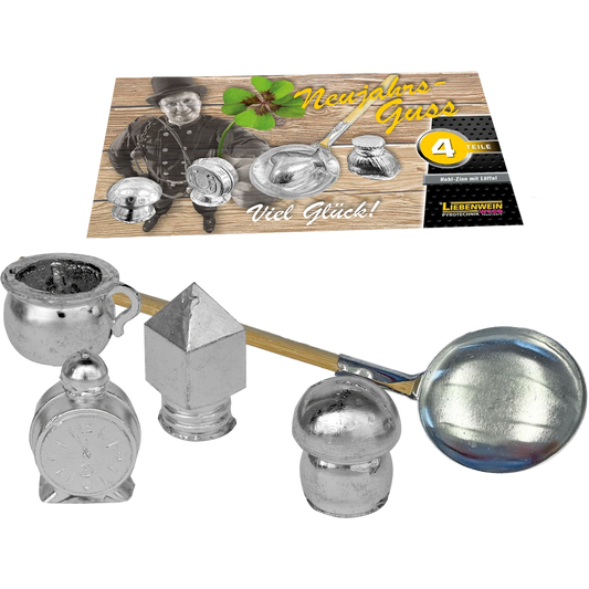 Neujahrs-Guss Hohl-Zinn mit Löffel